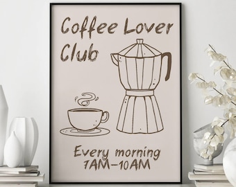 Coffee Lover Club Print, Kitchen Wall Art, Framed Espresso Poster