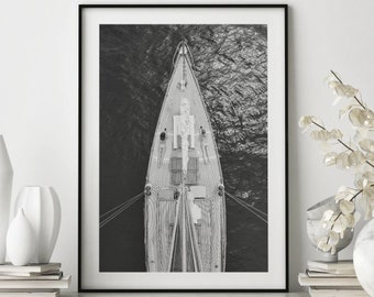 Women Sunbathing on Boat, Black and White Ocean Art, Yacht Wall Art, Women Luxury Life, Wall Art, Wall Decor, Summer Art, Beach Print