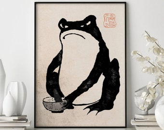 Japanese Frog Art Print, Vintage Ukiyo-e Style, Wall Decor