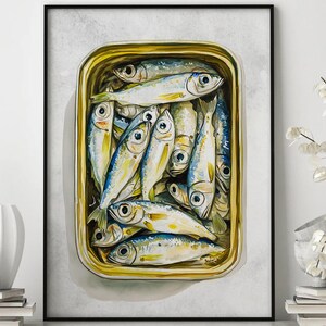 Tinned Sardines Print, Retro Kitchen Poster, Sardine Lover Gift