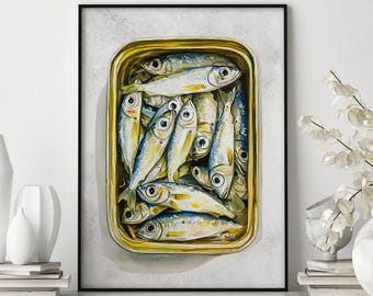 Sardinen aus der Dose Druck, Retro Küche Poster, Sardinen Liebhaber Geschenk