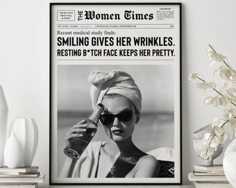 Trendy Newspaper Print, Resting B Face, Dorm Room Art
