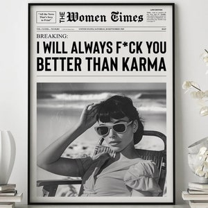 Breaking Newspaper Print, Girl Dorm Room Art, Girls Having Fun Print, Black and White Print, Bar Cart Art, Trendy Wall Art, Girl Dorm Decor