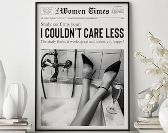 Black and White Newspaper Print, Women Times, Retro Girly Art
