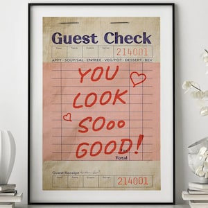 Guest Check Print, Trendy Wall Art, Guest Check Poster, Retro Wall Art, Pink Decor, Bar Cart Art, Trendy Art Print, Preppy Prints Art