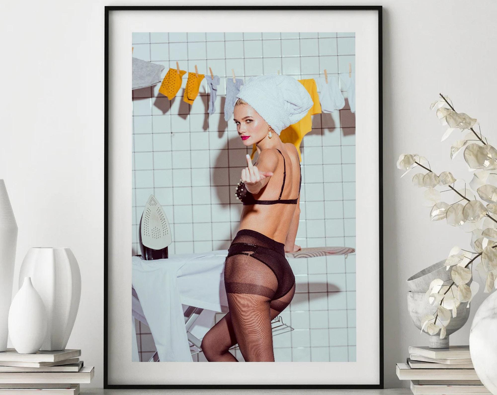 Woman Middle Finger Print Laundry Poster, Feminist Photography, Middle Finger, Female Decor Wall Art