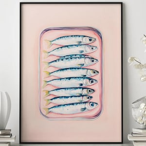 Tinned Sardines Print, Retro Kitchen Food Art, Vintage Style