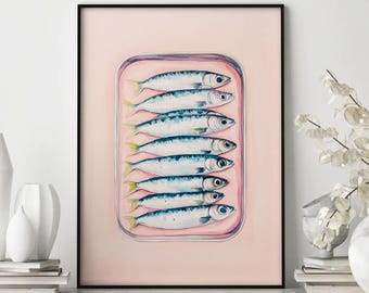 Sardinen aus der Dose, Druck, Retro Küche, Vintage Stil