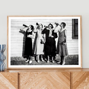 Beer Drinkers, Black and White Art, Vintage Wall Art, Funny Wall Art, Women Drinking Beer, Bar Wall Decor, Wall Decor, Vintage Wall Art