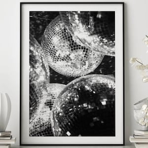 Disco Shining Sparkling Balls Black and White Photography - Interior Decoration Poster Print