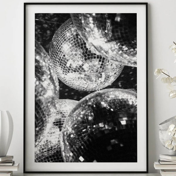 Disco Shining Sparkling Balls Black and White Photography - Interior Decoration Poster Print