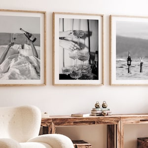Champagne Fun - Set of 3 Black and White Luxury Fashion Photography Poster Set, Fashion posters, Luxury Car Poster, Wall Art, Drink Art