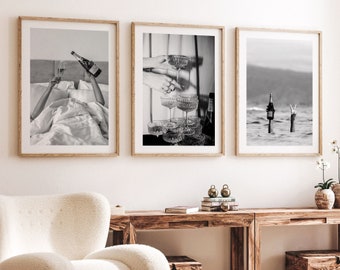Champagne Photography Poster Set - Black and White Luxury Car Wall Art