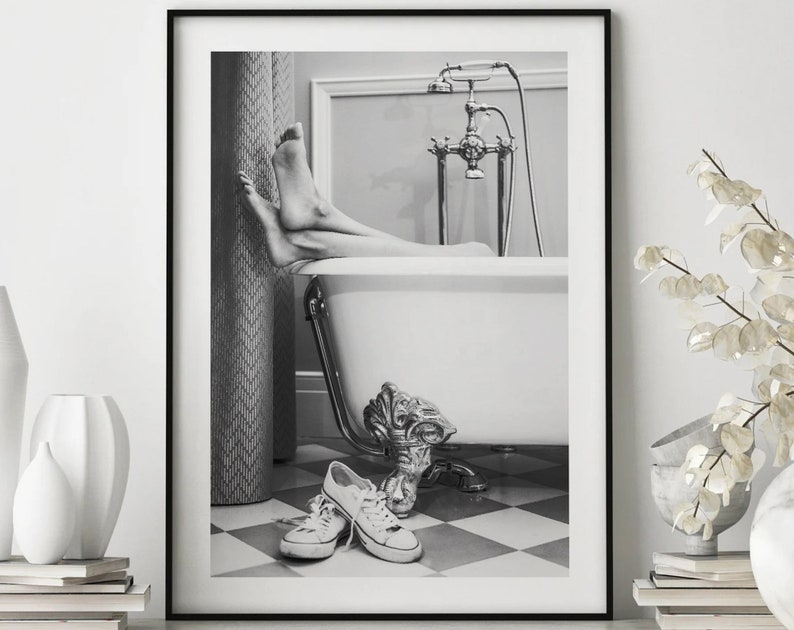 Woman in BathTub Print, Elegant Urban, Mindfulness Art, Bar Cart Decor, Teen Girl Art, Printable Feminist Poster, Wall Art Print image 1