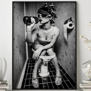 Girl on the toilet Drinking, Toilet prints, Photograph, printable wall art, Poster Print, Wall Art