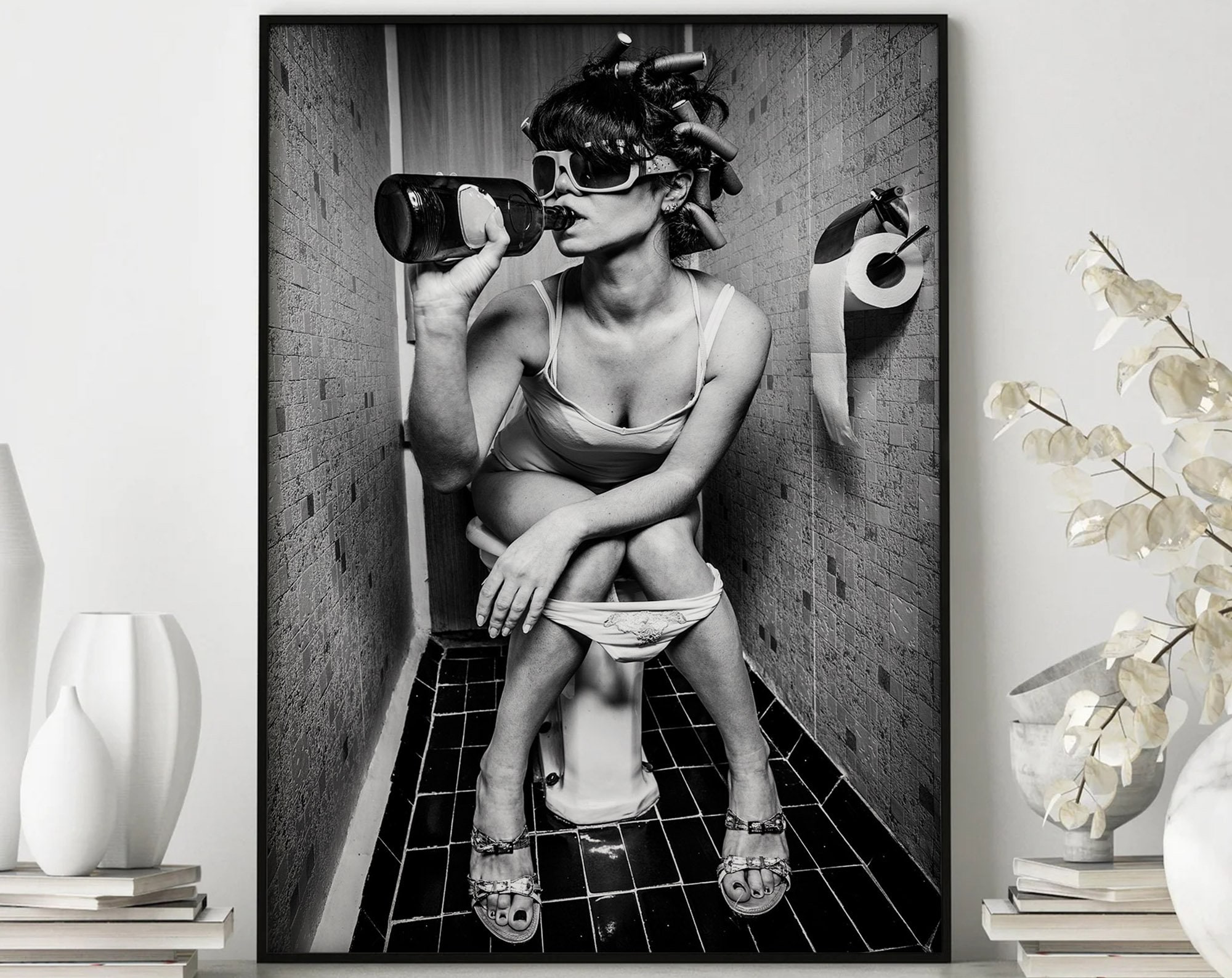Girl on the toilet Drinking, Toilet prints, Photograph, printable wall art, Poster Print, Wall Art