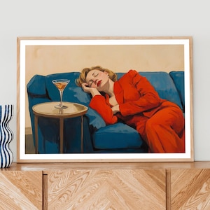 Elegant Woman Resting with Martini Print, Girly Wall Art, Chic Cocktail Bar Decor, Feminine Aesthetic Wall Print, Stylish Gift Idea