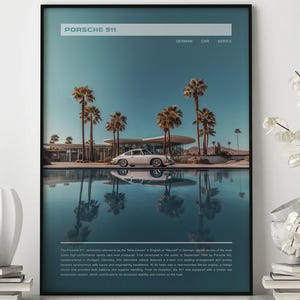 Poster Porsche by the Pool, stampa di auto tedesche, poster di auto da rivista, stampa Porsche d'epoca, poster di auto d'epoca, arte decorativa per auto
