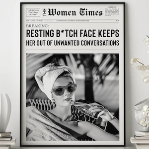 Vintage Gazeta Wydruk, Sztuka Pokój Dziewczynki w Akademiku, Dziewczyny Bawiące Się Wydruk, Czarno-Biały Wydruk, Sztuka Wózka Barowego, Modna Sztuka Ścienna, Dekoracja Dziewczynki w Akademiku