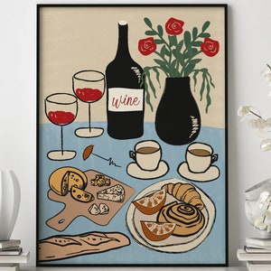 Dinner Table Poster, Vintage Kitchen Poster, Retro Food Art, Food Illustration Art, Gift for Chef, Wall Art Decor, Food Art, Food poster