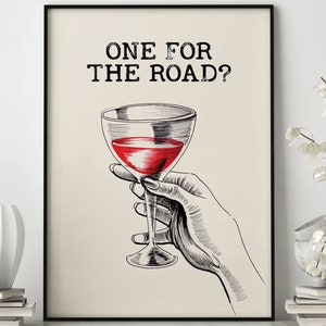 Bar Retro Poster,  One For The Road Bar Cart, Bar Cart Wall Art, Cheers Print, Bar Decor, Wall Art, Alcohol Art, Drink Wall Art