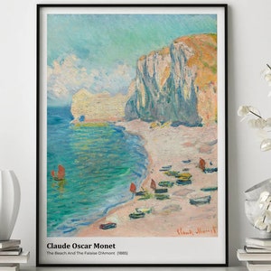 Lámina de Claude Monet, Arte mural vintage, Póster de playa, Decoración francesa para el hogar, Exposición Mar, La playa y la Falaise d'Amont, Arte mural