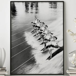 Women Water Skiing Poster, Wall Art, Poster, Black and White, Vintage, Print, Wall Decor, Sports, Water Sports, Adventure, Art, Decorative