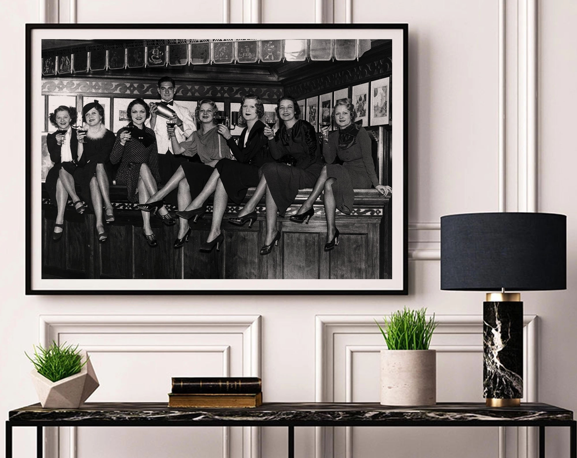 Vintage Black and White Art, Women at the Speakeasy Bar