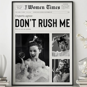 Gazeta Trendy Print, Happy Hour, Sztuka Vintage, Wózek Barowy Vintage, Plakat Gazety, Feministyczny, Plakat Don't rush me