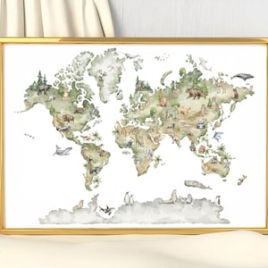 Educational World Map, Kids Wall Art, Kids World Map, Nursery Decor, Illustrated World Map Decor, Kids Poster print, Wall Art