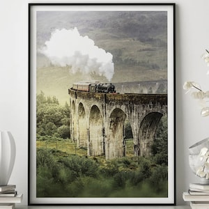 Glenfinnan Railway Poster, Scottish Landmark, Historic Railway, Highland Scenery, Train Travel, Vintage Style, Scotland Tourism, Railway Art