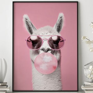 Llama With Bubble Gum Poster, Wall Art, Poster Print, Animal Decor, Llama Art, Cute Llama, Animal Lover Gift, Unique Artwork