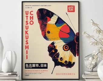 Japanese Butterfly Entomology Art Print, Framed Poster