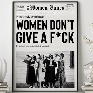 Arte de pared retro de periódico, póster de arte en blanco y negro, póster de periódico de moda, impresión de noticias feministas, póster de cócteles funky, póster preppy