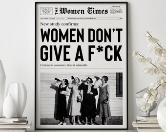 Newspaper Retro Wall Art, Black and White Art Poster,Trendy Newspaper Poster, Feminist News Print, Funky Cocktail Poster, Preppy Poster