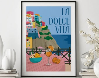 Amalfi Coast Print, La Dolce Vita, Italy Travel Poster
