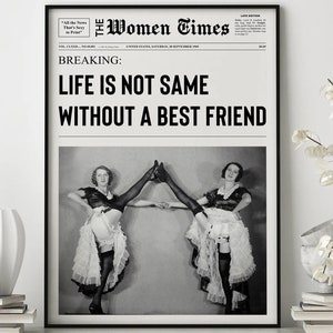 Cadeau beste vriend, krantenprint, kunst slaapzaal meisjes, leuke print beste vriend, zwart-wit print, barwagen kunst, fashion print
