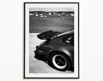 Schwarzweiße Porsche Auto Poster, Retro Luxus Auto Kunst