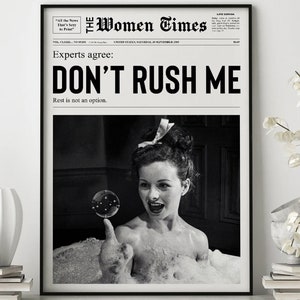 Gazeta Modny Wydruk, Happy Hour, Sztuka Vintage, Wózek Barowy Vintage, Plakat Gazety, Feministyczny, Plakat Nie Spiesz Się #2