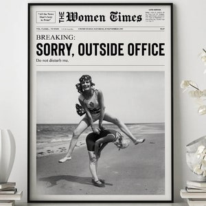 Druk Gazety, Sztuka w Akademiku Dziewczęcym, Plakat Poza Biurem, Sztuka Ścienna Retro, Wózek Barowy Vintage, Wystrój Preppy