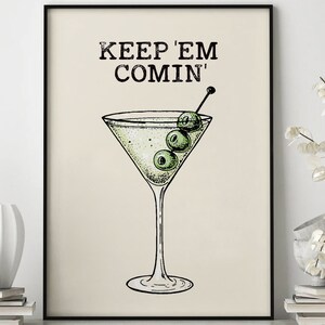 Keep Em Coming Retro Alcohol Print, Bar Art Print, Cocktail Print,Bar Cart Wall Art,Bar Decor, Alcohol Art, Bar Cocktail Print