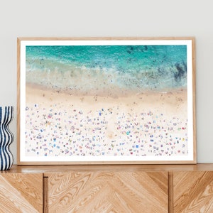 Aerial Beach Print Art, Summer Waves Print, Pastel Beach, People on the Beach, Turquoise Coastal Wave, Beach Poster, Photo California Art