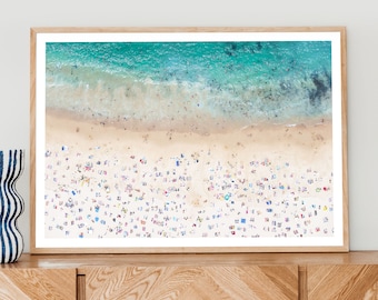 Aerial Beach Print Art, Summer Waves Print, Pastel Beach, People on the Beach, Turquoise Coastal Wave, Beach Poster, Photo California Art