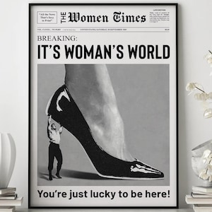 Woman's World Print, Newspaper Print, Girl Dorm Room Art, Girls Having Fun Print, Hot Girls Print, Bar Cart Art, Fashion Print BW