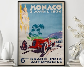 Monaco 1934 Grand Prix Vintage Poster, Race Car Wall Art Print