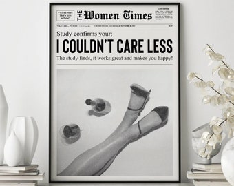 Trendy Art, Black And White Wall Art, Prints Newspaper News Prints, Retro Bar Cart Decor, Girly Aesthetic Art, Women print, Gift for her