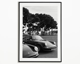 Schwarzweiße Auto Poster, Vintage Luxusauto Kunst