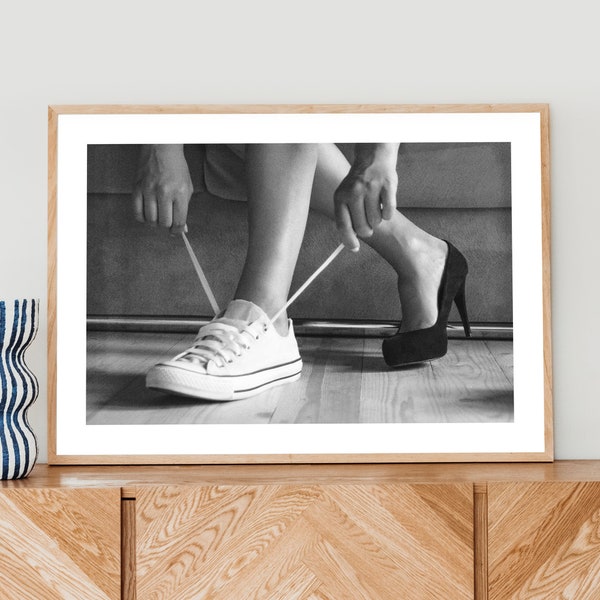 Sneakers and High Heels, Elegant Urban, Fashion Wall Art, Home Decor, Teen Girl Room Art, Feminist Poster, Wall Art Print