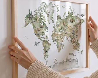Educational World Map Print, Kids Nursery Decor