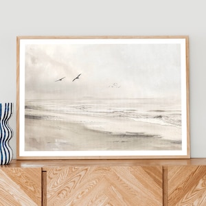 Minimalist Beach Poster, Ocean Painting, Pastel Tones Print, Minimalist Wall Art, Landscape Painting, Neutral Wall Art